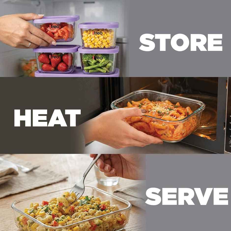 Treo by Milton Nutri Glass Food Storage Containers Set With Lids | Microwave Safe | Purple