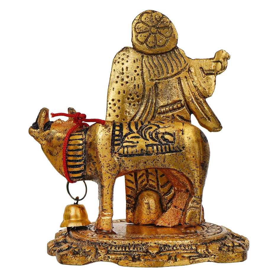 Radha Krishna Idol with Cow | Gold Polish | Chandar