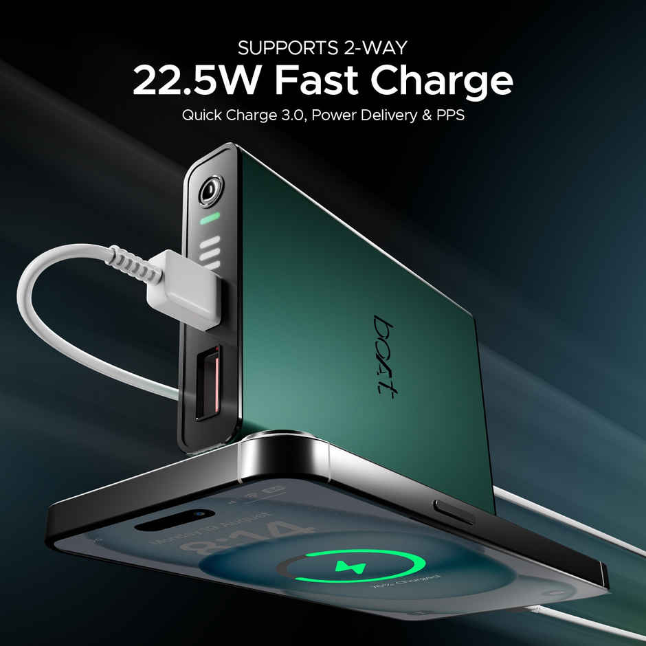 boAt 10000 mAh Pocket Size Power Bank w/ 2-Way 22.5W Fast Charging - PB300 Pro (Emerald Green)