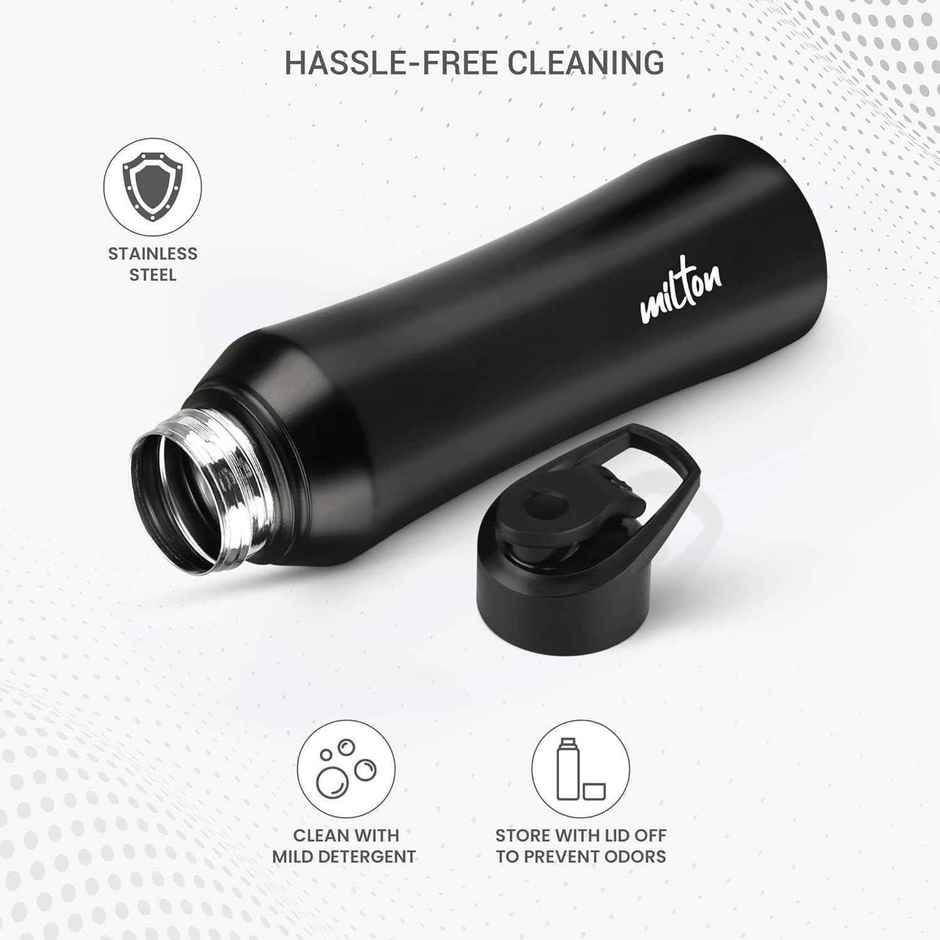 Milton Stainless Steel Comet Single Wall Leakproof Rust Free Water Bottle | Black | 1 L