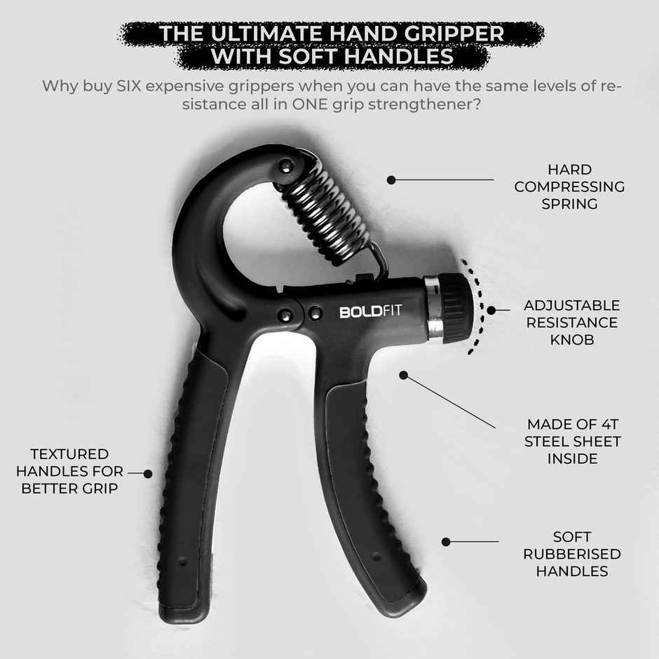 Boldfit Adjustable Hand Grip Strengthener, Hand Gripper For Men & Women For Gym 40Kg Black-Black