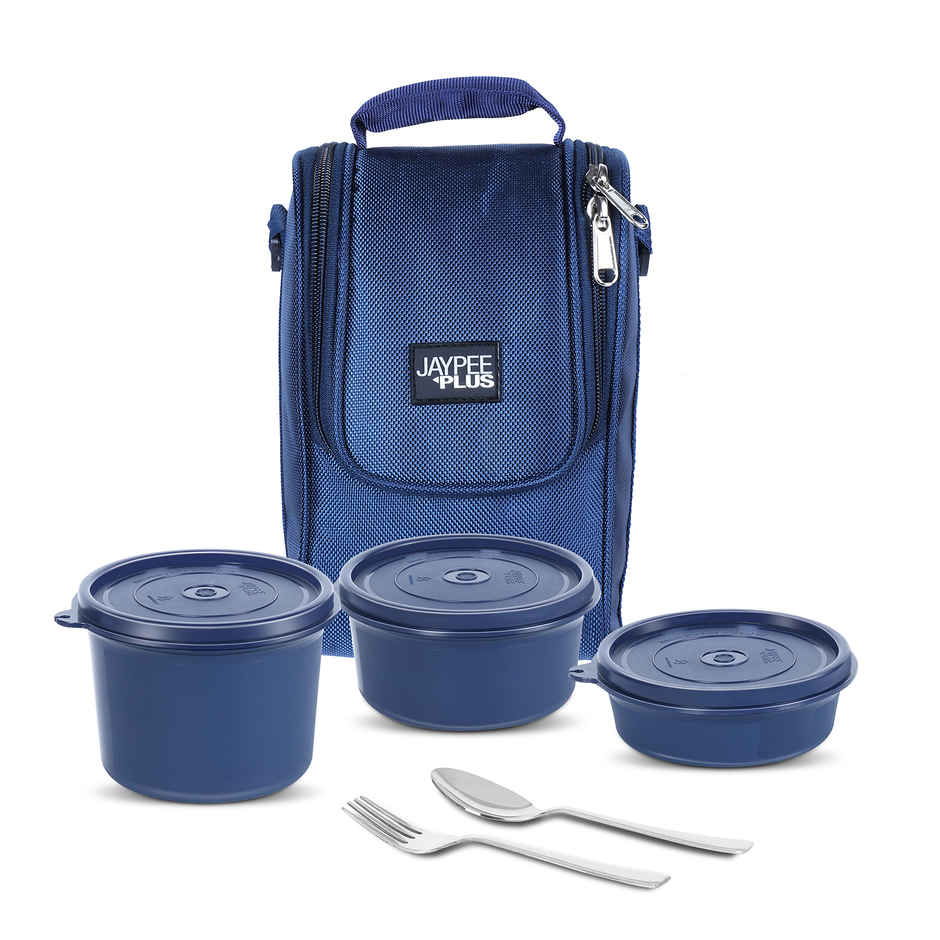 Jaypee Plus Homely Lunch Box | 3 Microwave Safe Air Tight Containers | Blue | 230ml, 390ml and 570ml