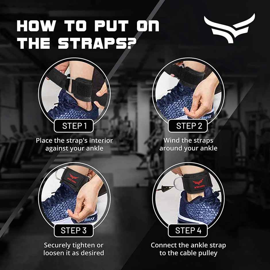 Xtrim Unisex Ankle Straps with Metal D-Rings for Workouts, with Padded Neoprene Support |Red