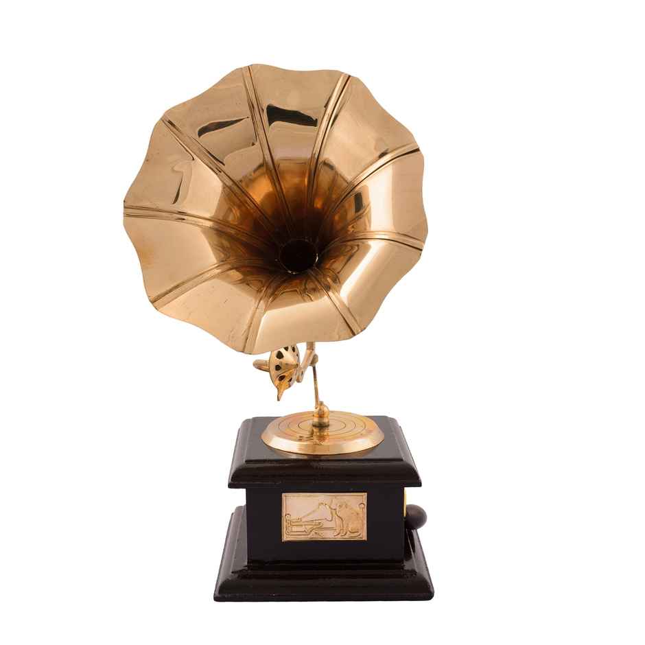 eCraftIndia Golden Black Brass Handcrafted Antique Gramophone