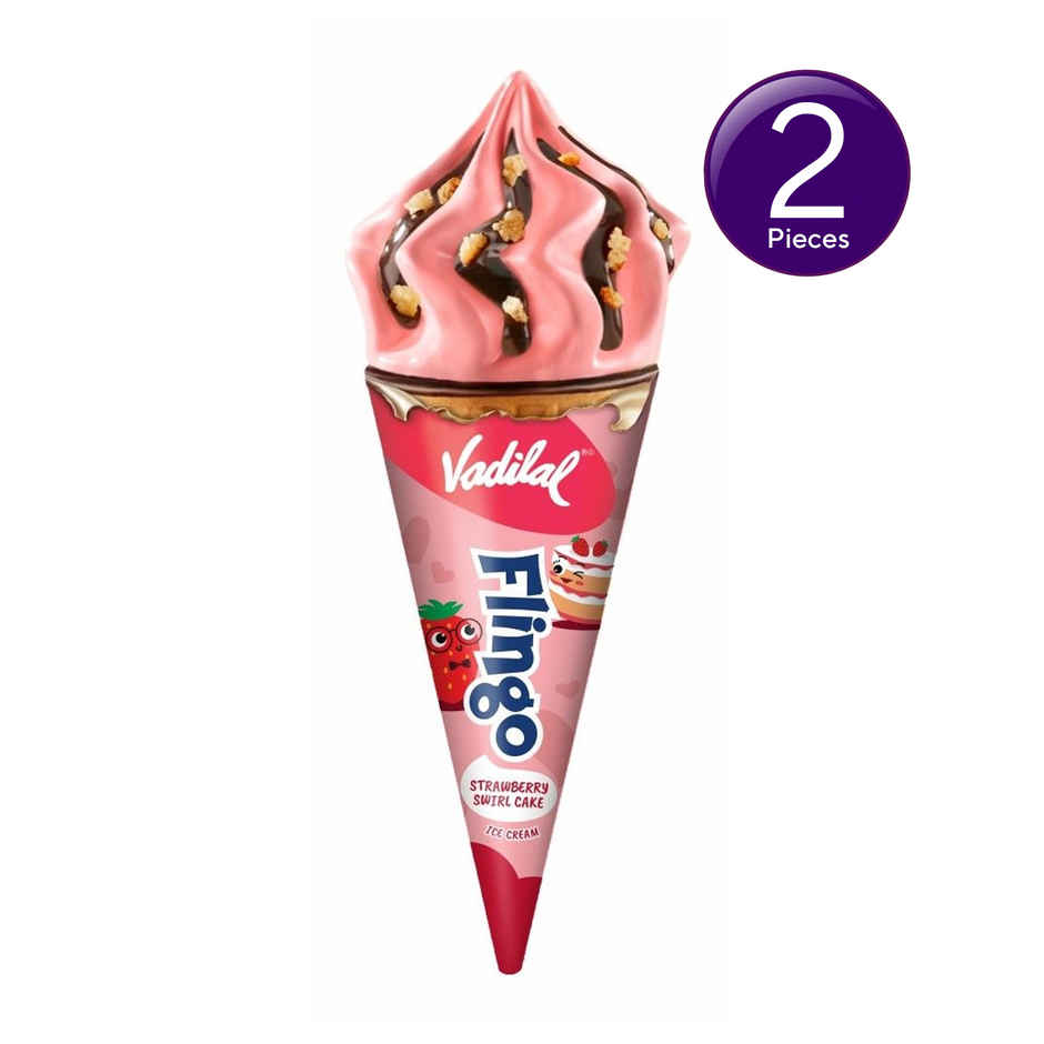 Vadilal Strawberry Swirl Cake Flingo Ice Cream Cone Combo 