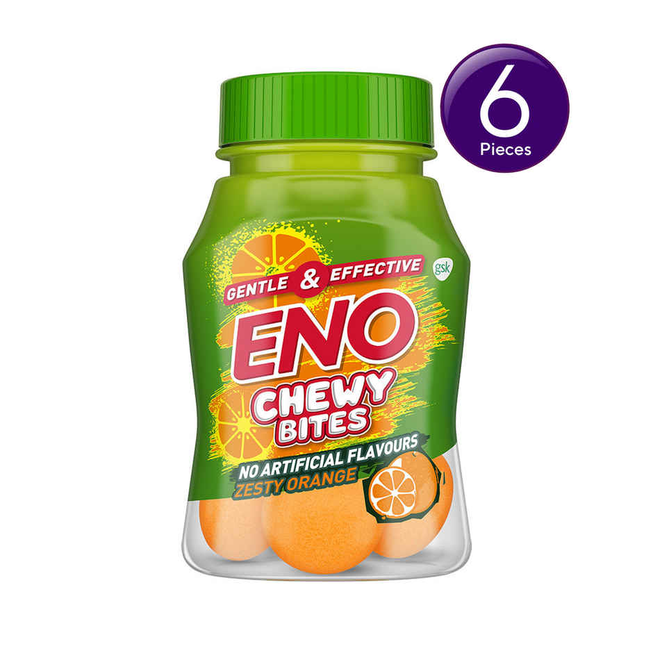 ENO Chewy Bites Tasty Chewable Antacid For Gentle & Effective Relief From Acidity Zesty Orange Combo  