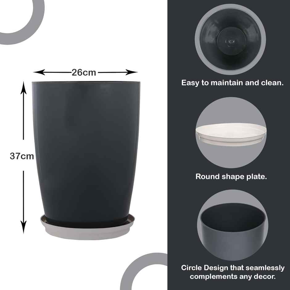 Kuber Industries 14 Inch Plain Tower Flower Pot with Plate for Home & Garden | Grey