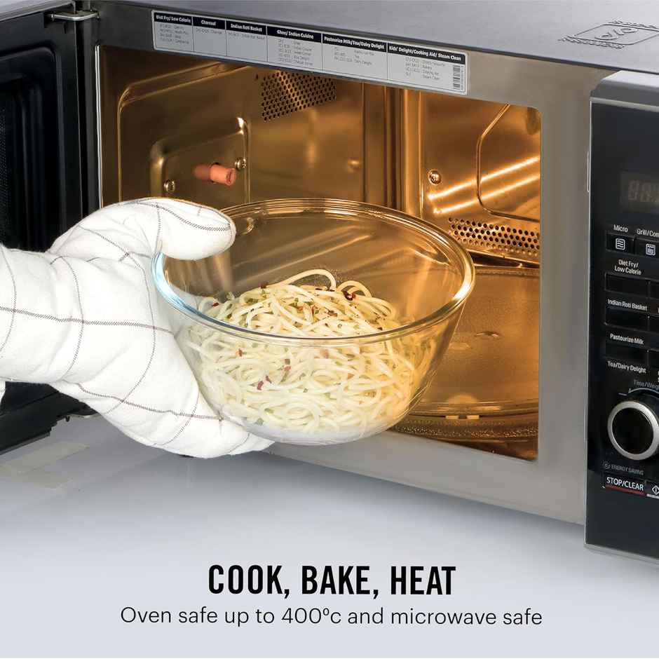 Cello Ornella Toughened Glass Mixing Bowl With Premium Lid Microwave Safe & Dishwasher Set Of 3