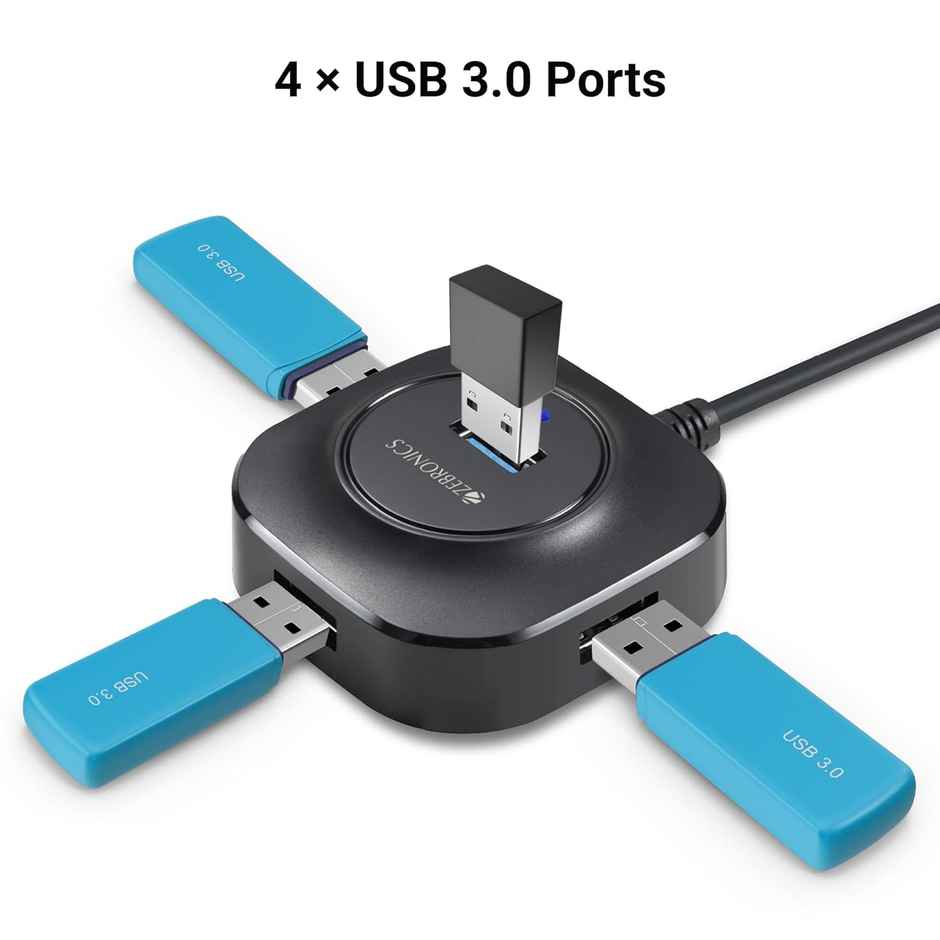 ZEBRONICS 400HB USB HUB, 4 Ports, USB 3.0, Transfer Speeds upto 5 Gbps, Compact Design