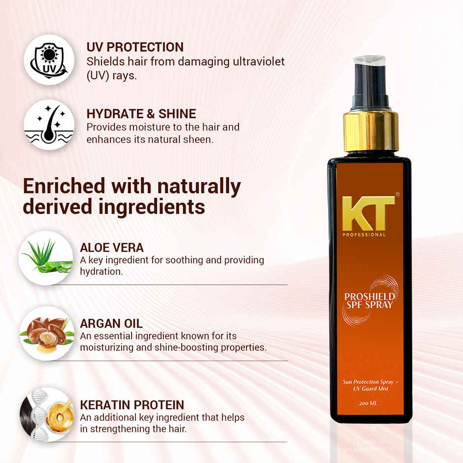 KT Professional Pro Shield SPF Hair Spray | UV Protection with Keratin, Argan & Aloe Vera