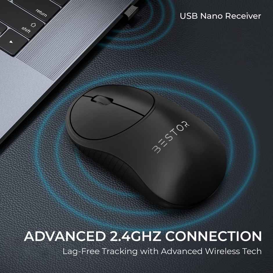 Bestor Glide 7 Wireless Mouse - 2.4GHz with USB Nano Receiver, 1000 DPI Optical Tracking, Lightweight Gaming Mouse for PC/Laptop - Black