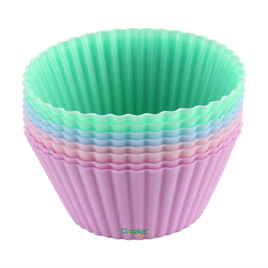 Clazkit Silicone Muffin Cup Moulds - 8 Pieces | Assorted