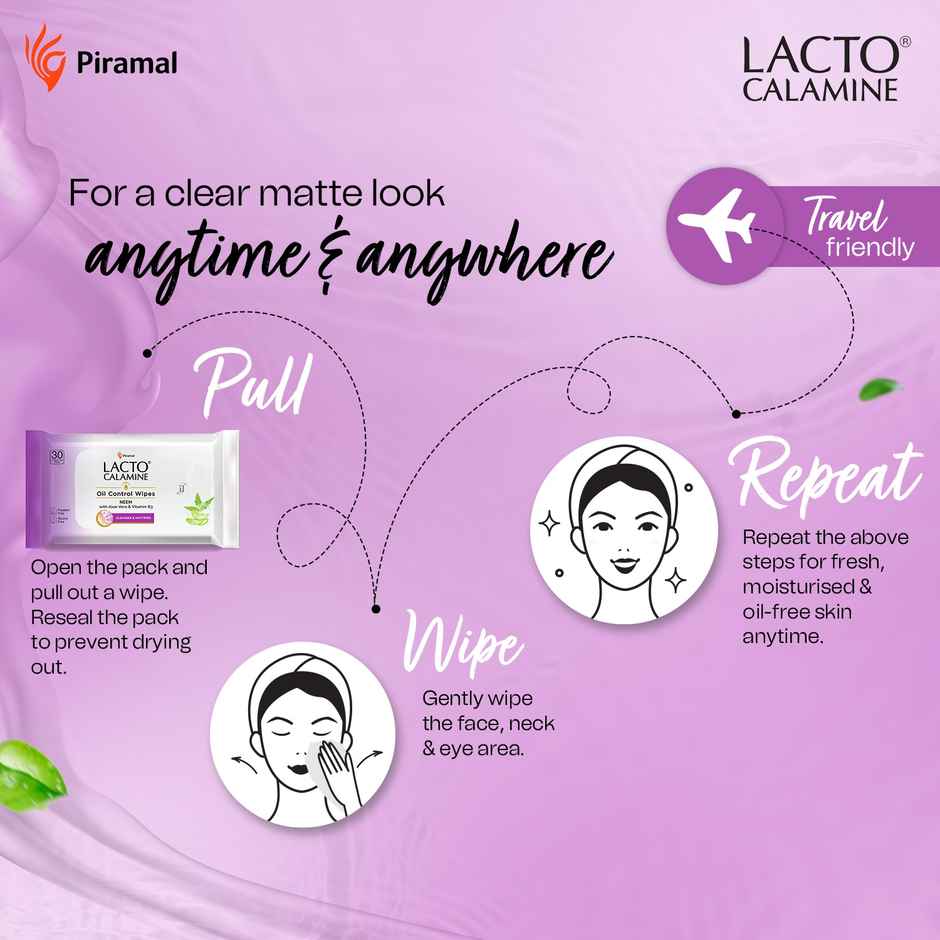 Lacto Calamine Oil Control Wipes With Neem Vitamin B3 | 30 Pulls Per Pacl