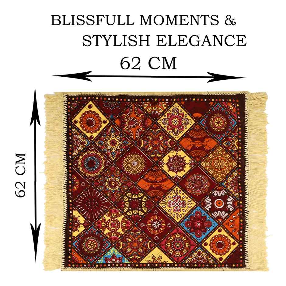 Kuber Industries Prayer Mat|Velvet Aasan Mat|Rangoli Square Prayer Mat|Small|Multicolor