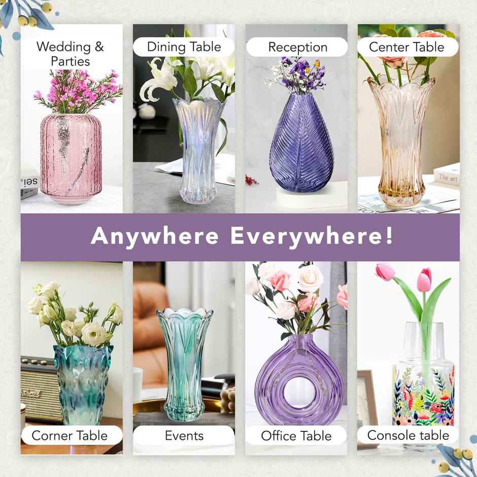 Ekhasa 100% Crystal Glass Vase Flower Pot For Home Decoration | Center Table Decorative Items