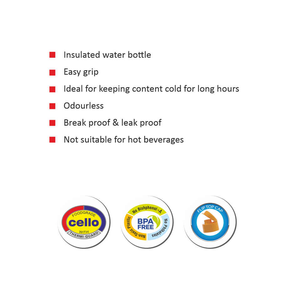 Cello Plastic Puro Striker Water Bottle Keeps Content Cold for Long Hours | Assorted | 700 ml