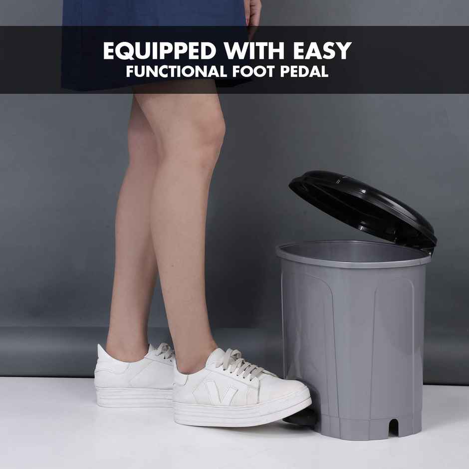 Kolorr 23 Litres Plastic Pedal Dustbin Go Clean/Large Size Trash Can/ Home, Kitchen Silver