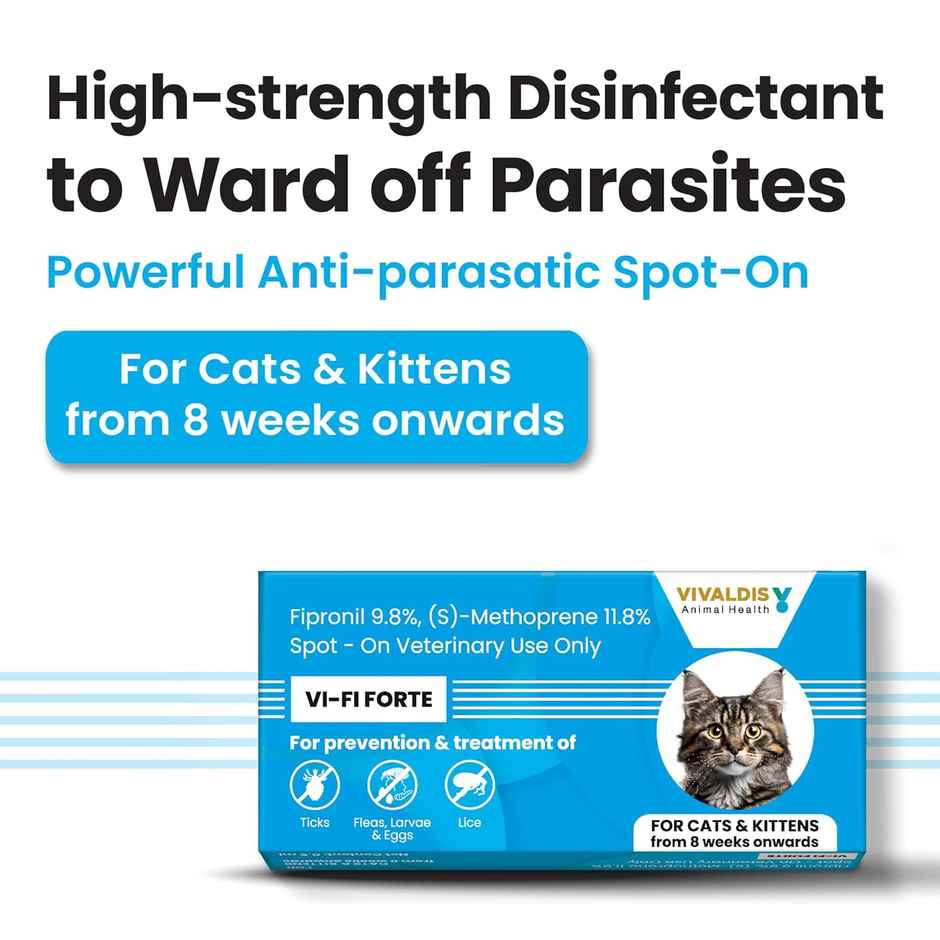 Vivaldis Spot On for Cats, Kittens- Fipronil Tick, Flea, Lice Control | Monthly Preventive Treatment Combo 