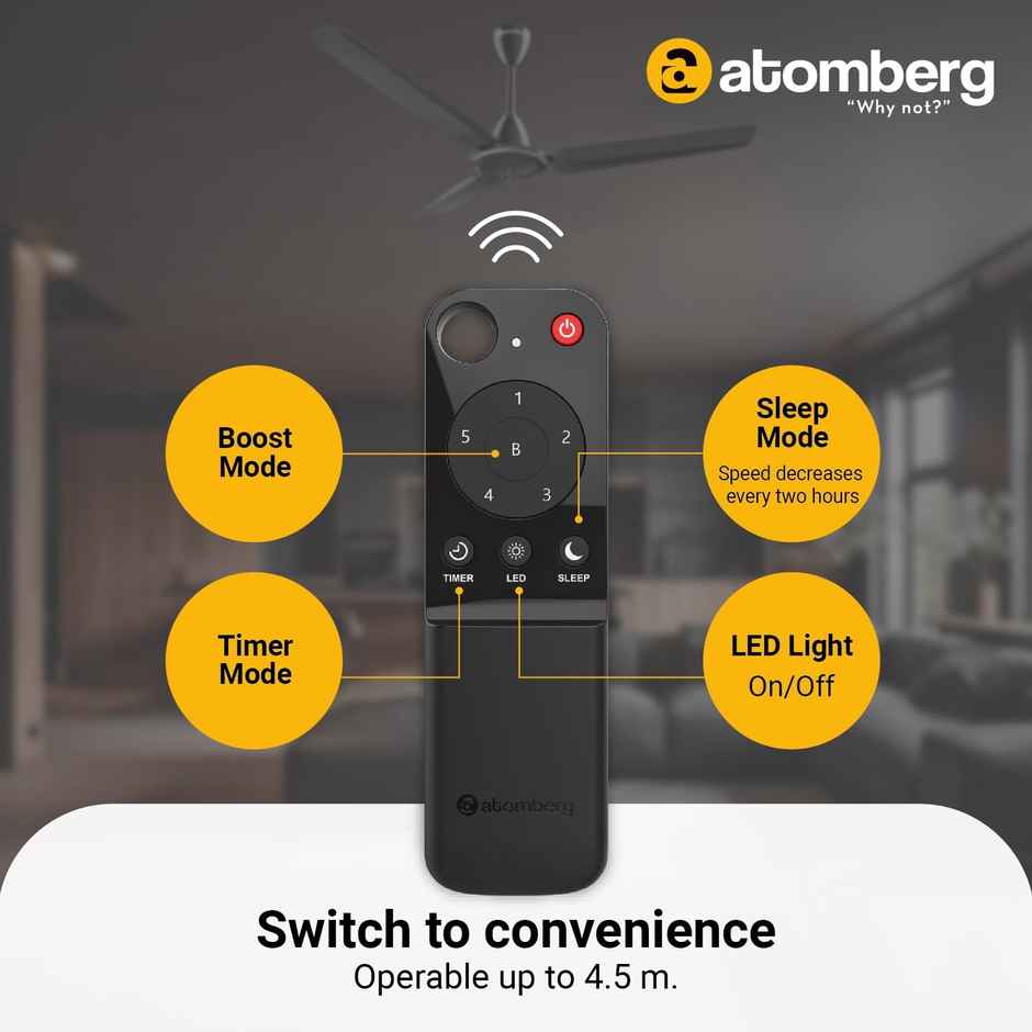 Atomberg Efficio Alpha BLDC Ceiling Fan, 1200mm, Remote Control, BEE 5 star Rated, Gloss Black