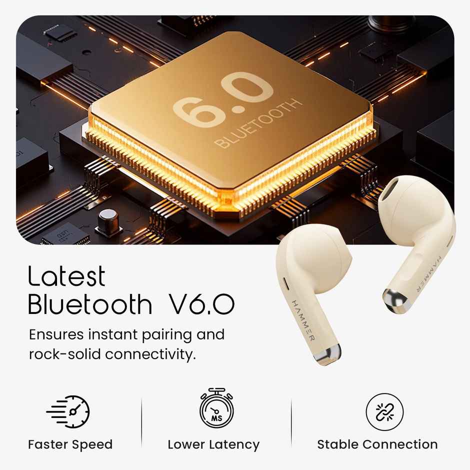 Hammer Ultra Pods True Wireless Earbuds | In-Built Mic | 100H Standby Time | Beige
