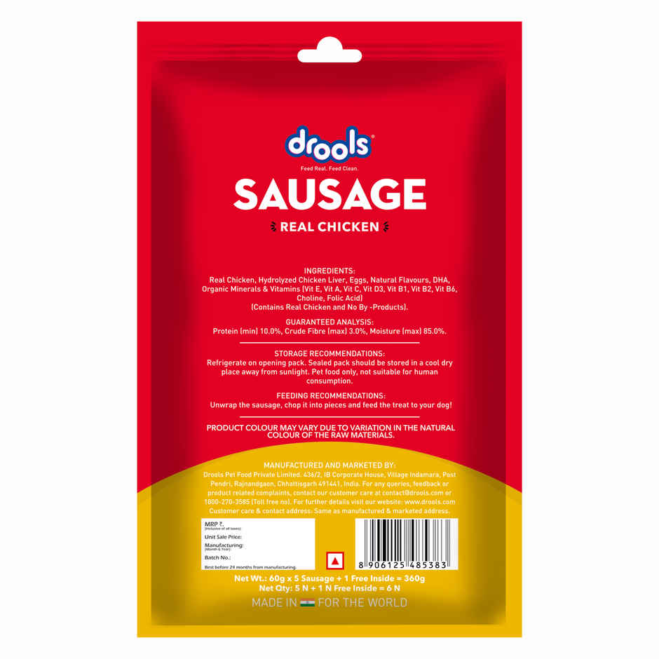 Drools 100% Real Chicken Sausage Dog Treat - Pack of 6
