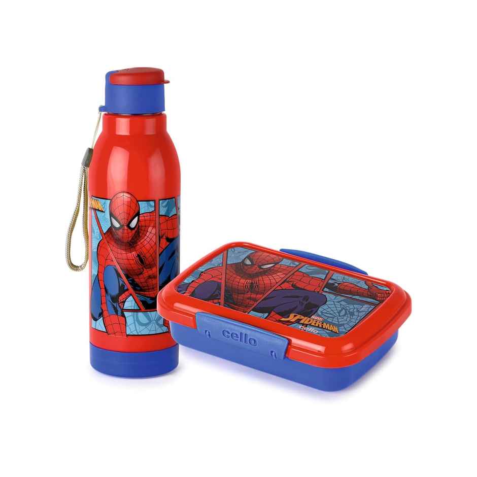 CELLO Lunch On Spiderman Gift Set Insulated Lunch Box & Water Bottle for Kids, Blue | Leak Proof