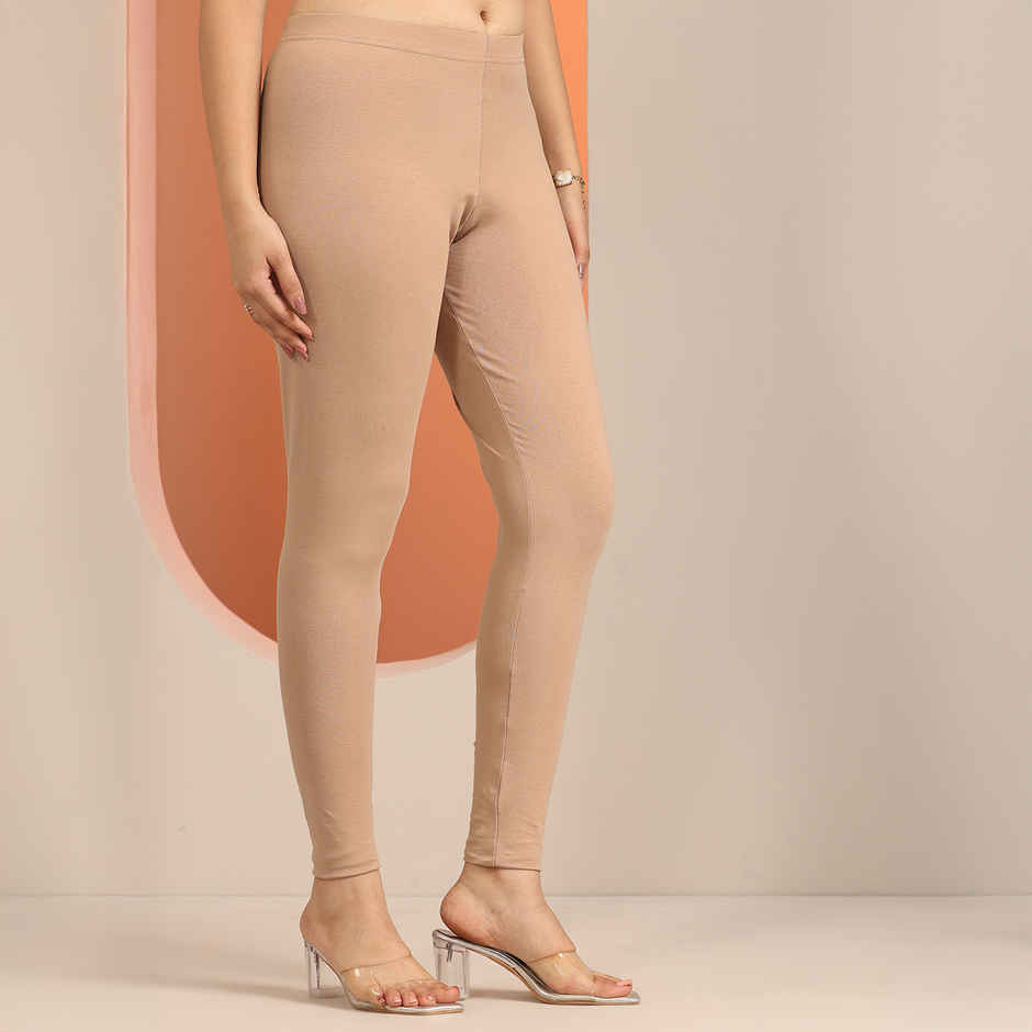 Libas Women's Solid Cotton Blend Leggings | Beige - XL