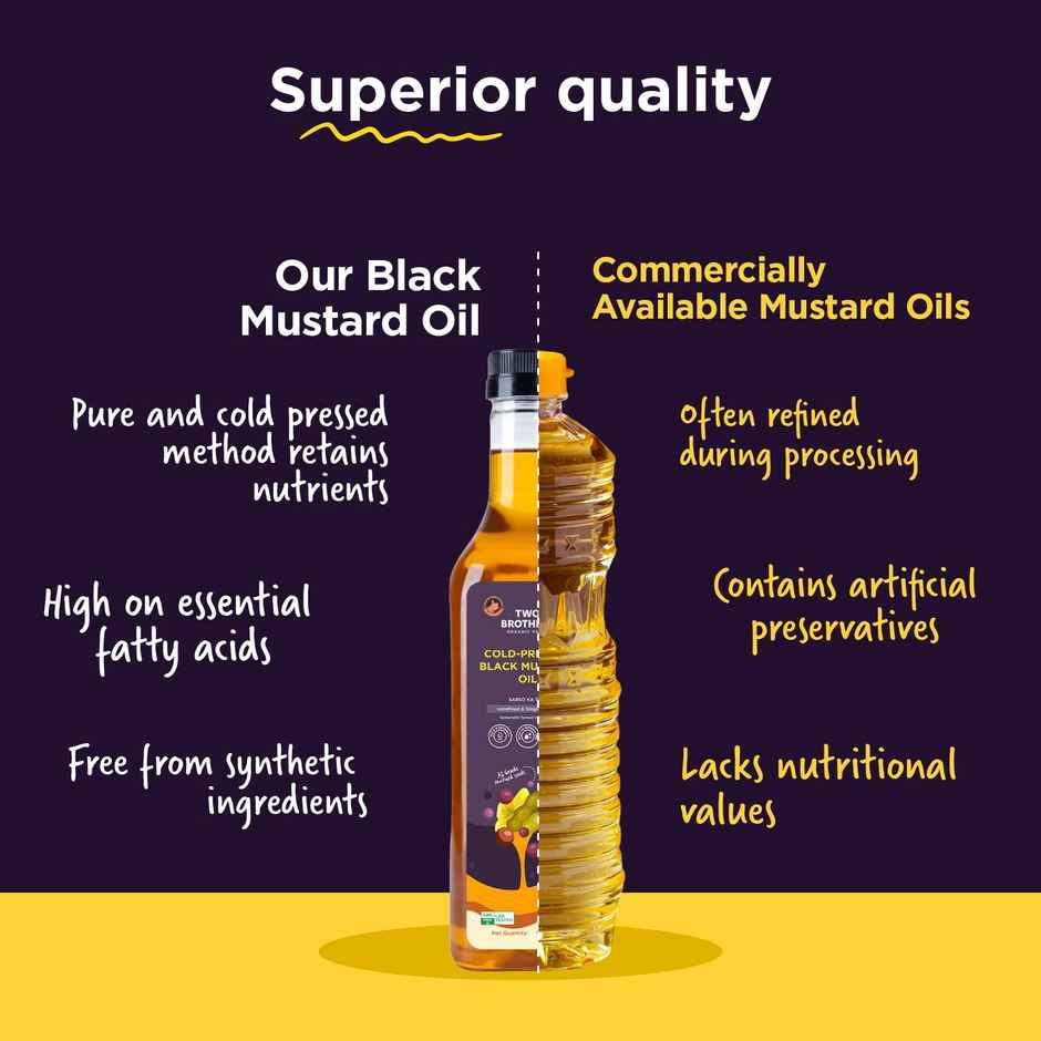 Two Brothers Black Mustard (Sarson) Wood Pressed Oil Single-filtered | Plastic Bottle