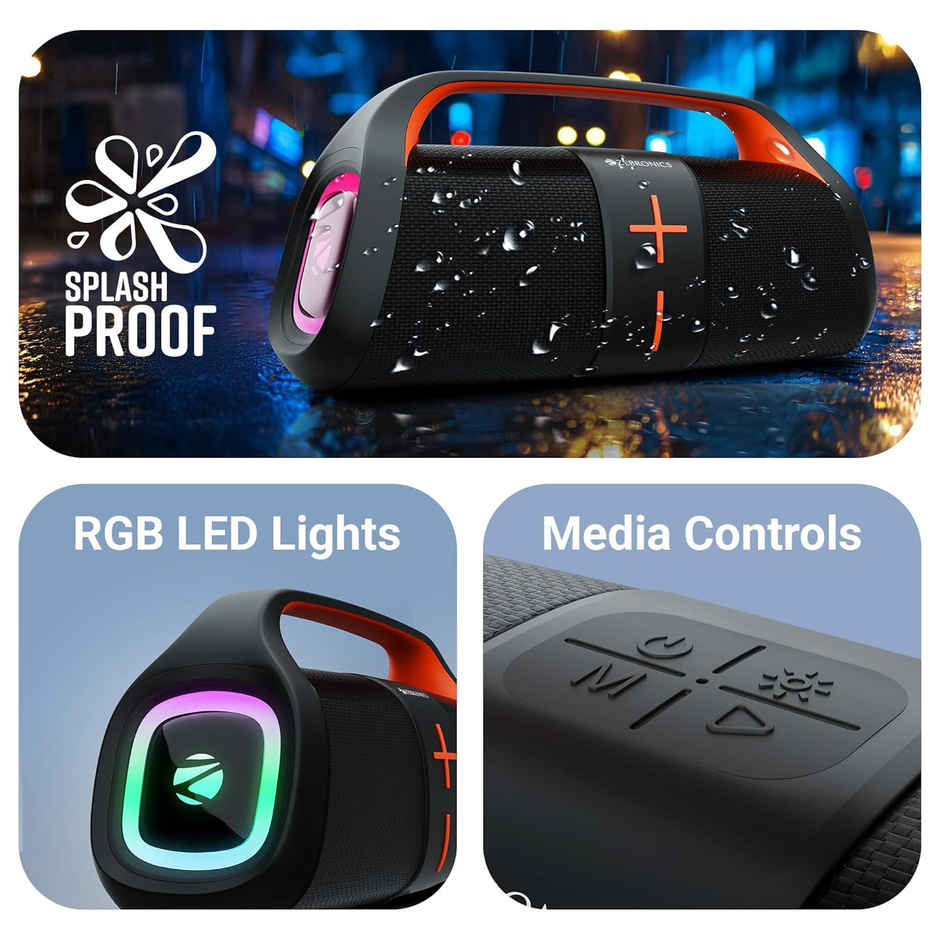 Zebronics Sound Feast 200 30W BT Speaker, 30Hrs Playback, Dual 6.6cm Drivers, Call Function, BTv5.3