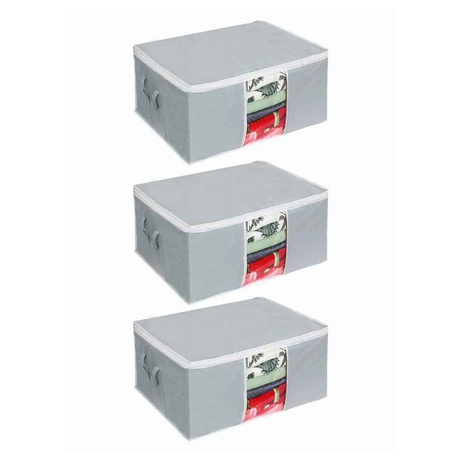 Prettykrafts Underbed Storage Bag, Storage Organizer With Side Handles (Set Of 3 Pcs) - Grey