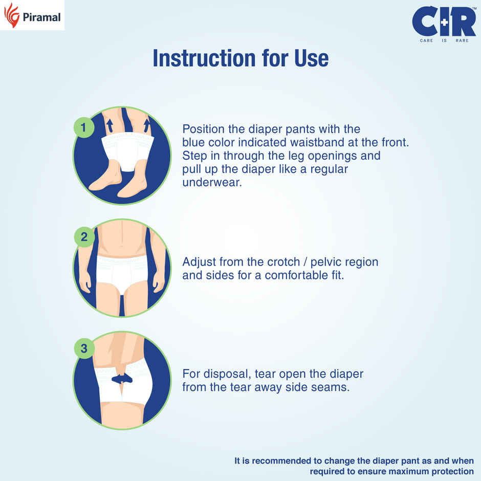 CIR Classic Adult Diaper Pants Style 8 hr Absorption Protection Odour Control Cotton Soft Feel | L