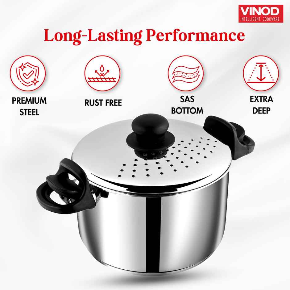 Vinod Stainless Steel Pasta Pot With Strainer Lid 4 Litres