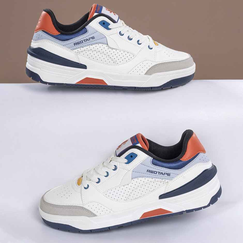 Red Tape Casual Lifestyle Shoes for Men | Cushioned Insole with Slip-Resistance | White-Navy - 8