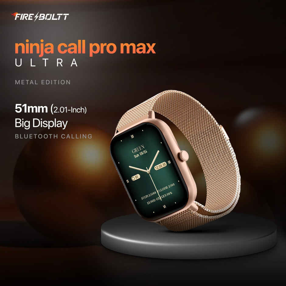 Fire-Boltt Ninja Call Pro Max Ultra 2.01 TFT BT Calling Stainless Steel Smart Watch - Gold SS