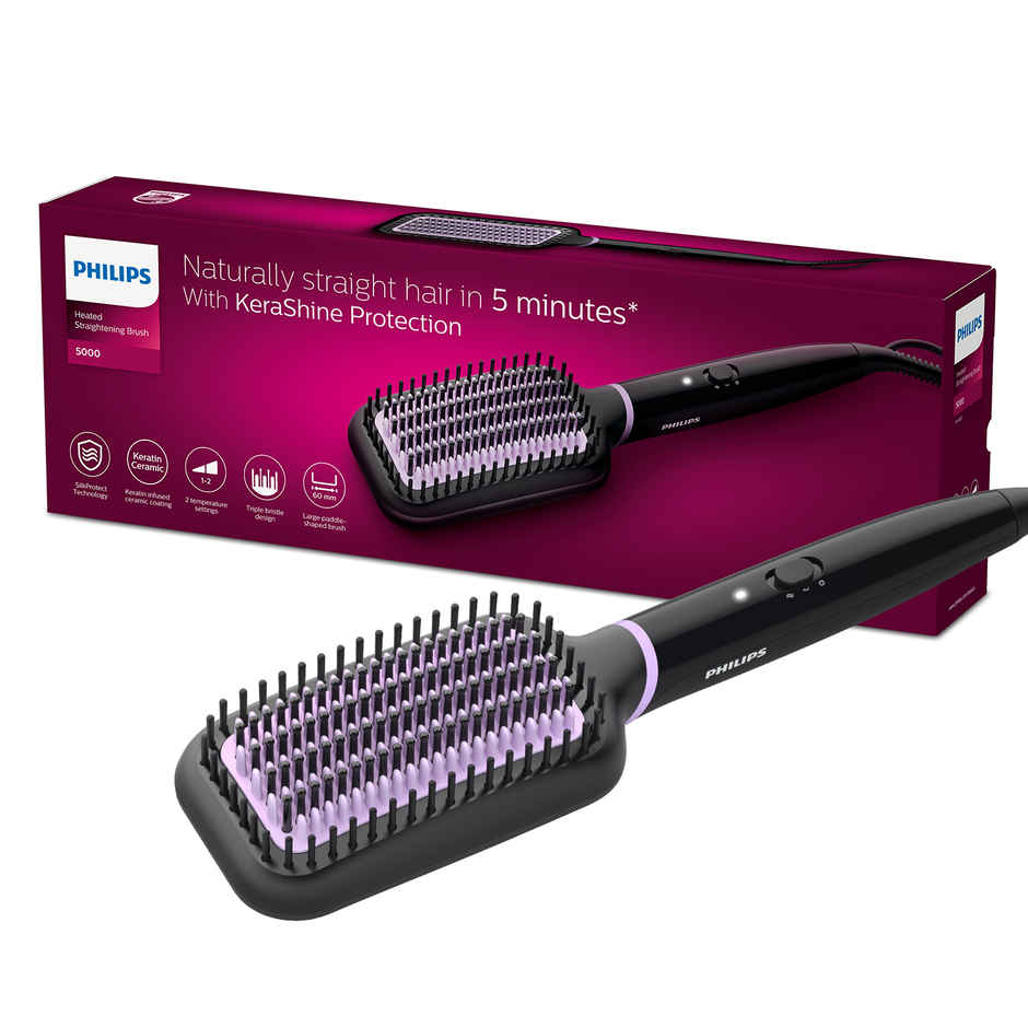 Philips Hair Straightener Brush|Naturally Straight Hair in 5 Min|Thermoprotect Technology BHH880/00