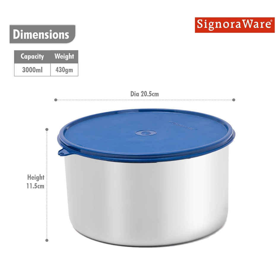 Signoraware Store Well Steel Container | 3 L | Blue | Steel Storage Container