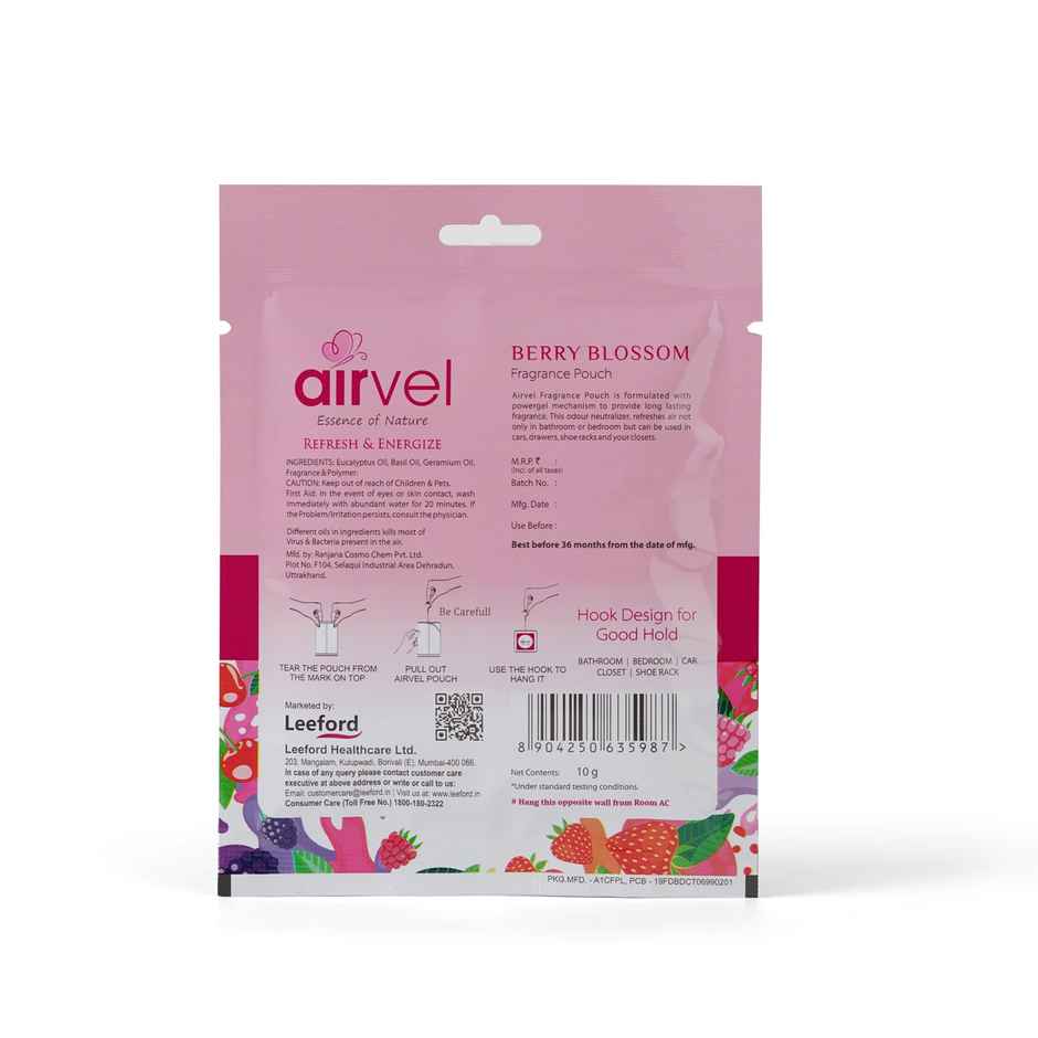 Airvel Berry Blossom Gel Pouch Air Freshener | Long-Lasting & Odor Control