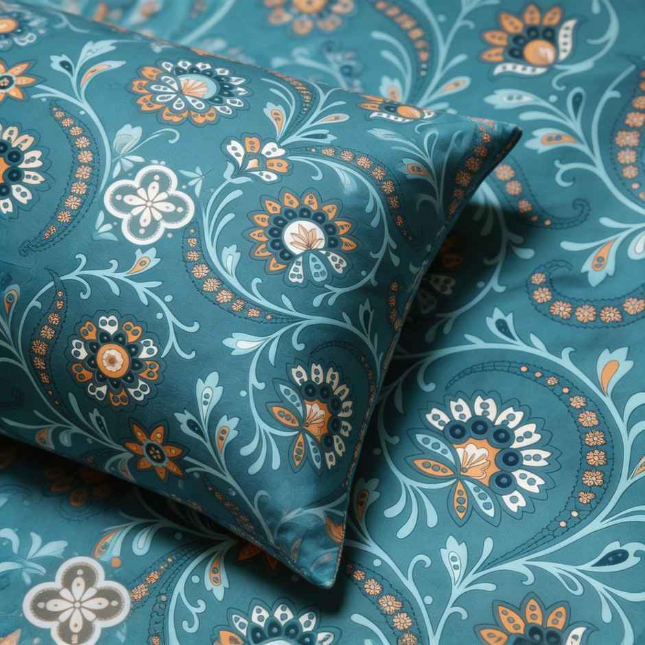 Status Crown Superfine Microfiber Single Bedsheet | Blue Paisley | 150 x 220 cm