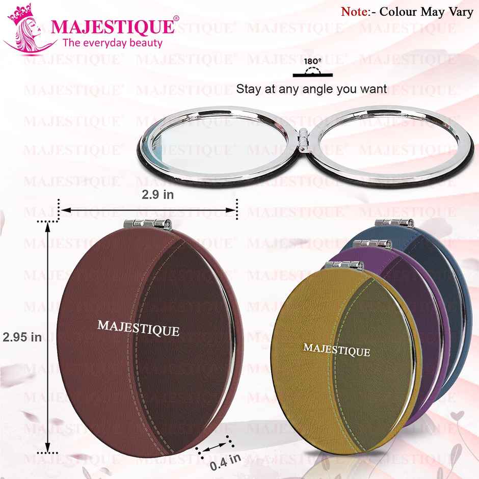 Majestique Round Latherite Finish Compact Mirror FC85 - Easy to Hold | Color May Vary