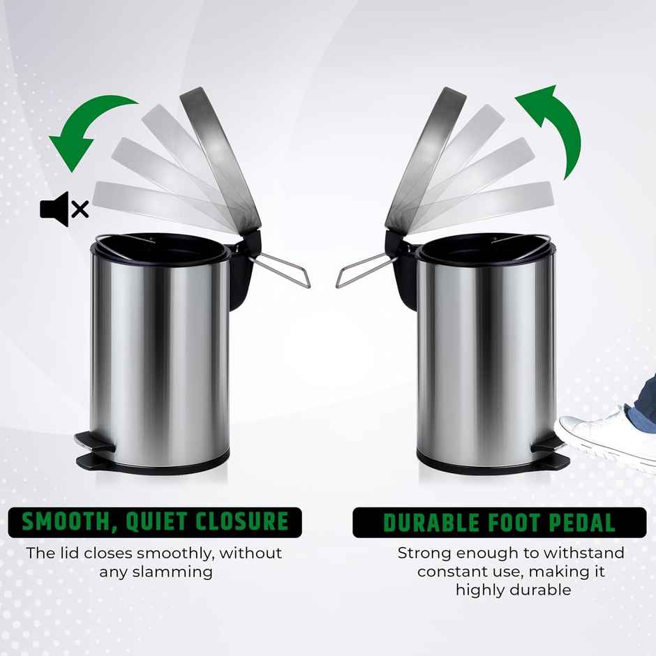 Robustt Stainless Steel Dustbin - 5 L | Silver