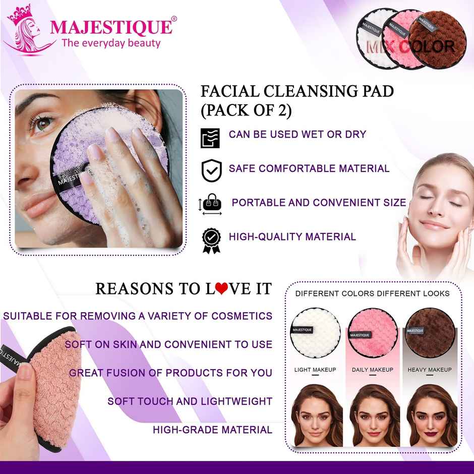 Majestique Reusable Facial Cleansing Sponge Pads - 2Pcs | Multicolour