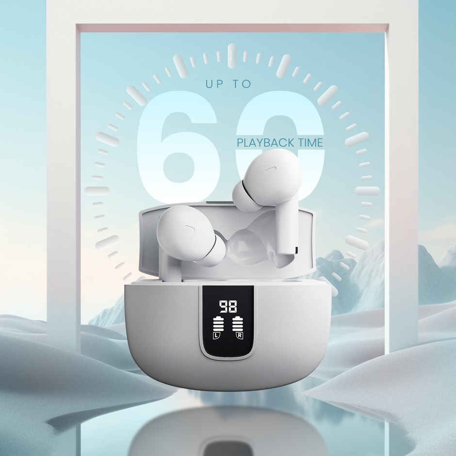 Cellecor Bropods Cb33 Tws With 60 Hours Playtime | Digital Display Automatic Pairing - White