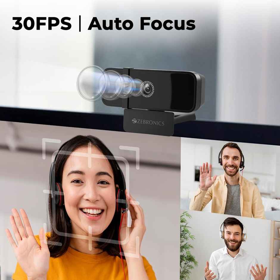 Zebronics Sharp Pro High Resolution Digital Webcam, 30 Fps, 2048 X 1536 Qxga, Microphone, Auto Focus, Dedicated Privacy Shutter, Tripod Support, Compatible with Laptops, Mac for Zoom, Skype, Discord - Black