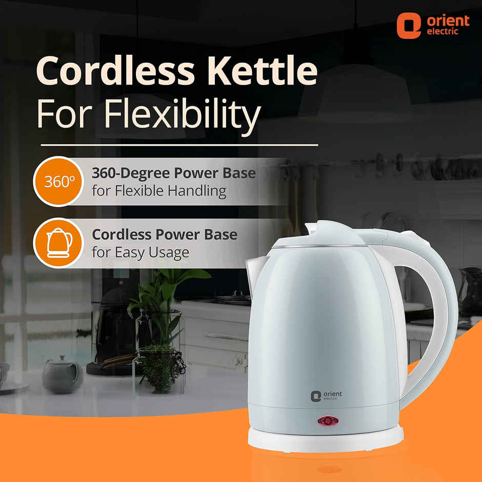 Orient Electric 1.8L Kettle 1500W | Cool Touch Body | Faster Heating | Auto Cut Off Mechanism
