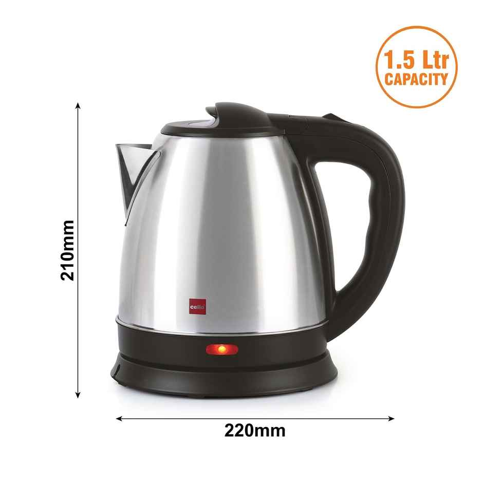 Cello Quick Boil Electric Kettle 1.5 Litre - Silver | Portable Stainless Steel Kettle