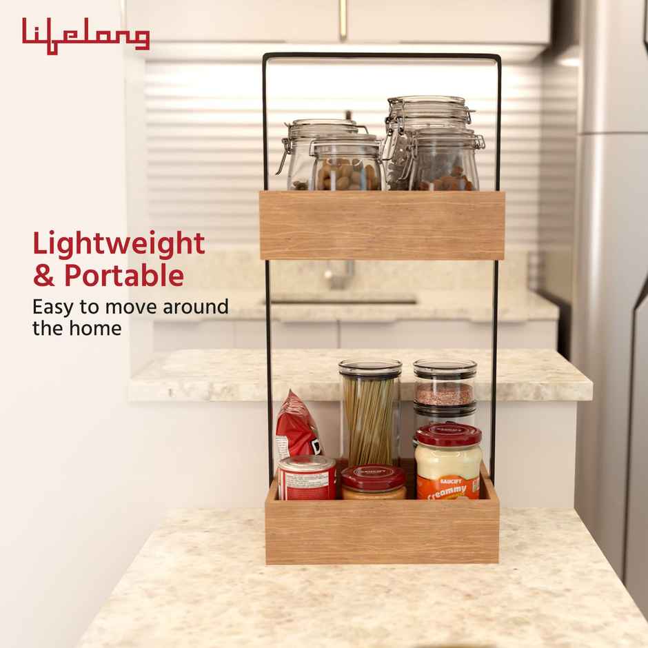 Lifelong Bathroom Organiser | Makeup Bamboo Stand | Countertop Rack | 2-Tier | Water-Resistant