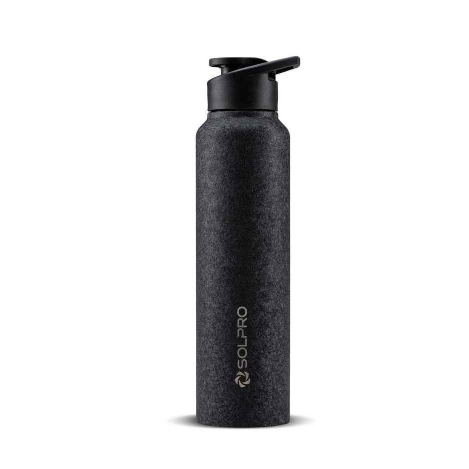 Solpro Phantom Stainless Steel Water Bottle with Flip Top Cap | Gym Bottle | Odor & Bpa Free | 1 L | Black