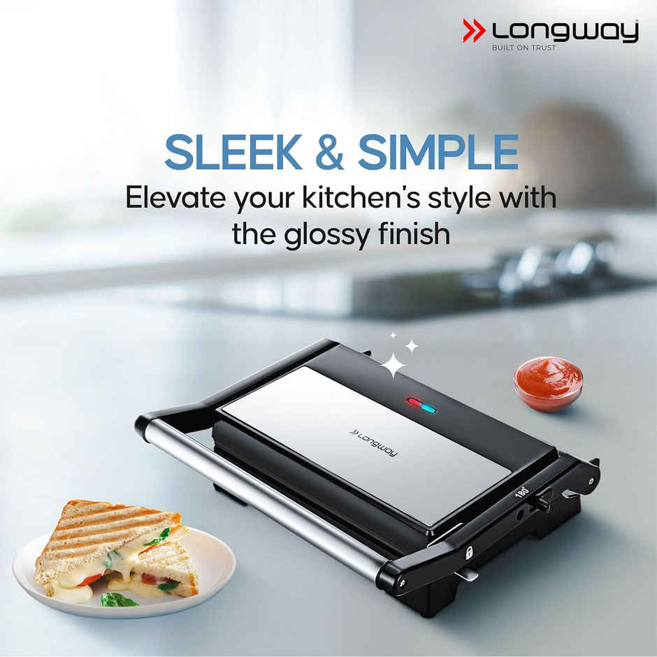Longway Crisp Master 1000 W Electric Panini Sandwich Maker,Coating Cast Aluminum(Metallic Silver)
