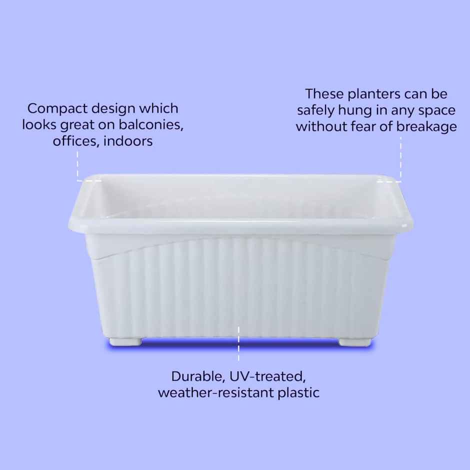 Nayra Plant Pots Plastic Rectangular White Color Pots | Set of 4