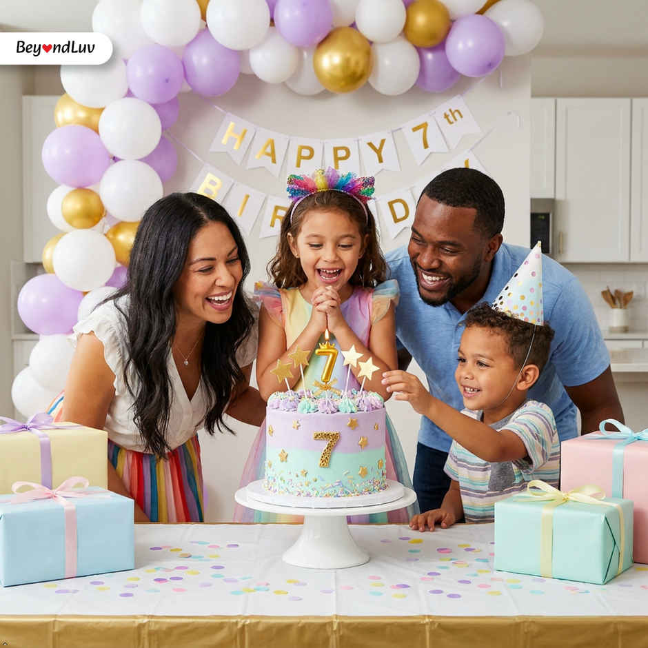 BeyondLuv Candles for Kids Birthday Party- 7 Golden Number Candle With Crown For Girls Boys Birthday